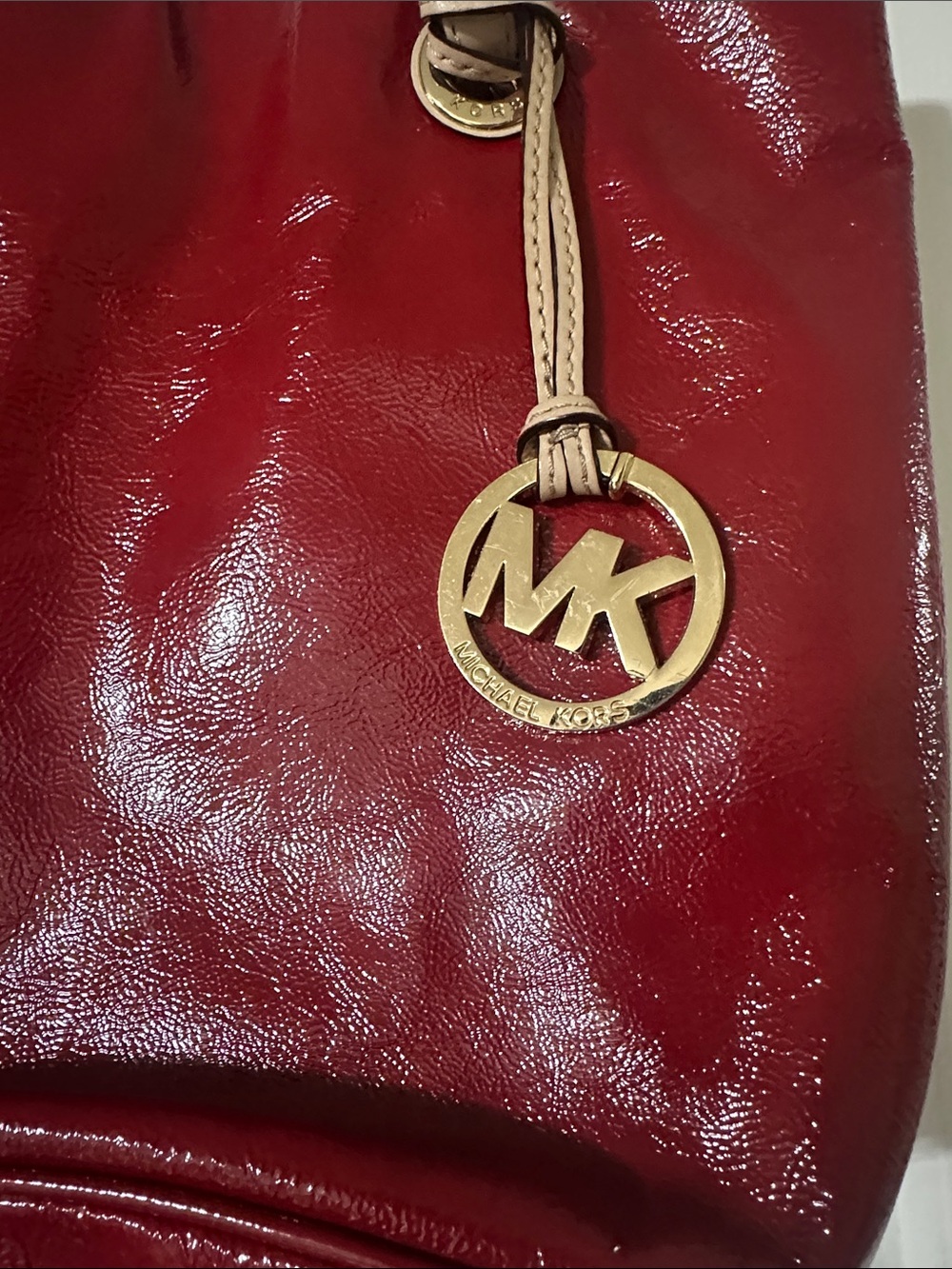 Michael Kors Glossy Red Tote with Beige Straps - Picture 2 of 6